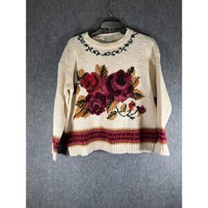 Reference Point Sweater Womens S Petite Embroidered Textured Grannycore Floral‎